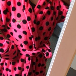 Black polka dot pink robe